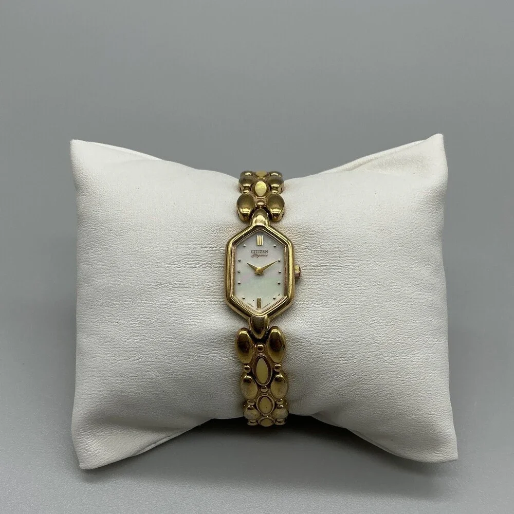 Vintage Citizen Womens Watch 14mm MOP Gold Tone 5421-F45171 New Battery